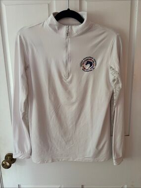 White Half-Zip Equestrian Pullover with Logo